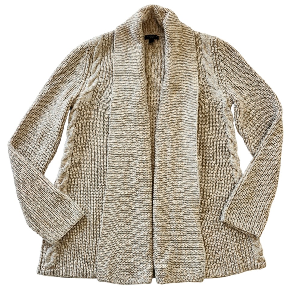 Talbots Petites Beige Cable Chunky Knit Open Front Cardigan Sweater Womens Small